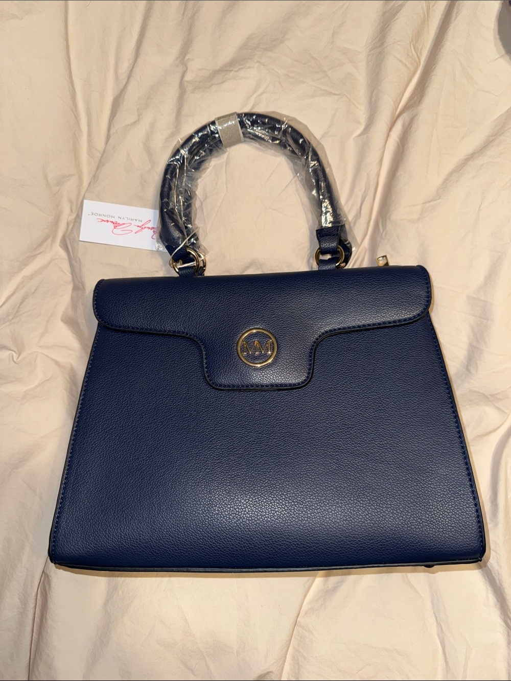 Marilyn Monroe Navy Top-Handle Satchel with Gold Emblem